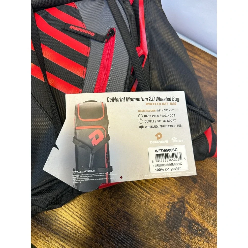 New DEMARINI Momentum 2.0 Wheeled Baseball Softball Equipment Bat Bag Black Red